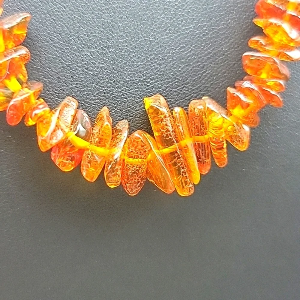 Natural Baltic Amber Chip 17.3" Necklace Barrel Closure Cognac Bead Beaded UV - Picture 4 of 12